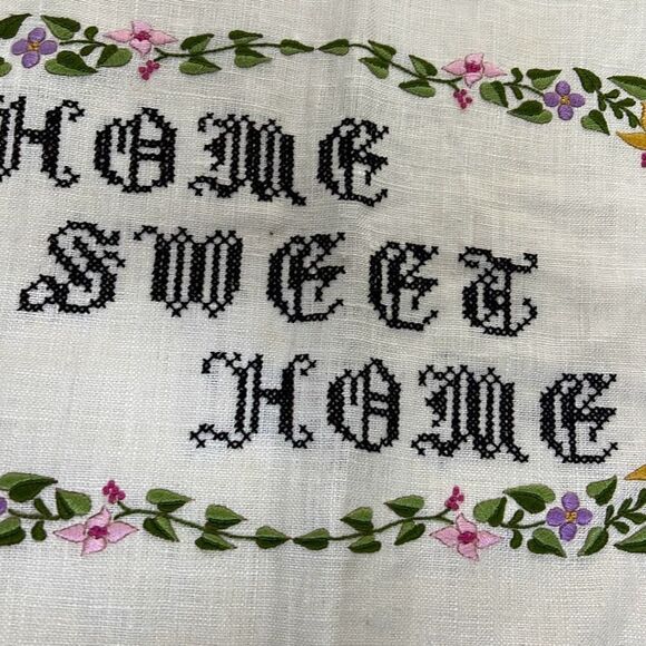 Handmade Home Floral “Home Sweet Home” Finished Embroidered Cross Stitch 21"x11" - Picture 9 of 9